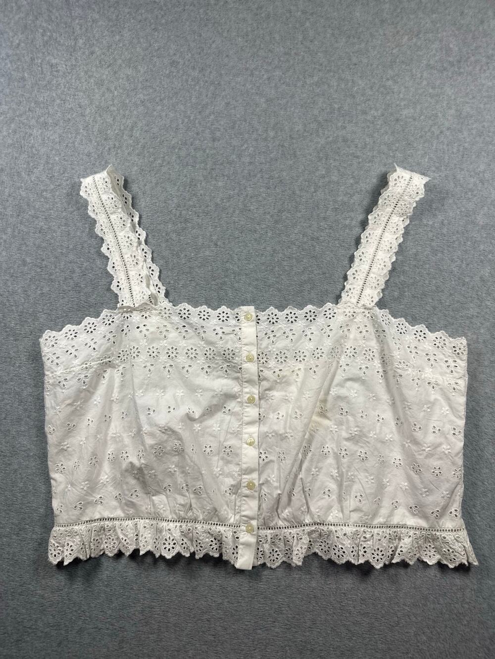 GAP x DOEN Cropped Tank Top Women's SZ XL Cream Eyelet Ruffle Button NWT